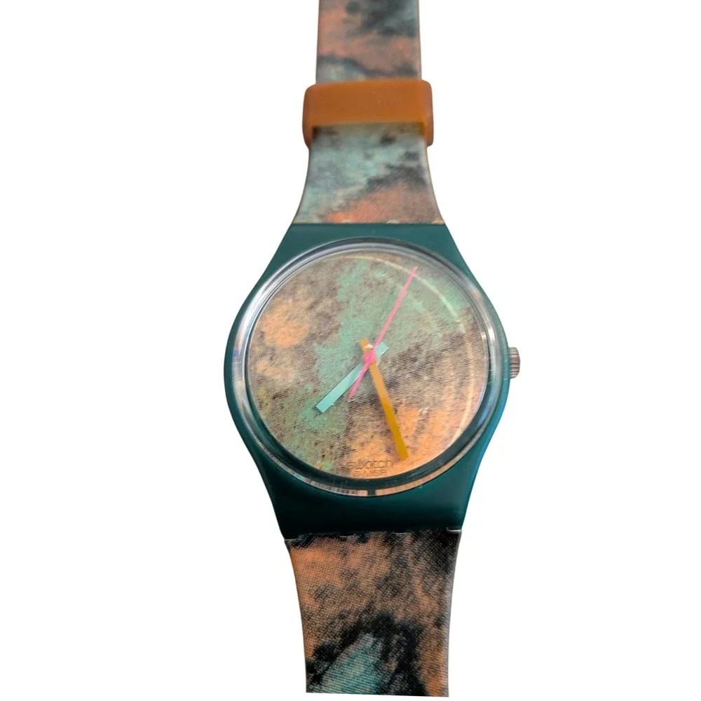 Vintage Swatch Quartz Watch‎ 1988 OLD BOND  GG102 Green Abstract New Wave Swiss